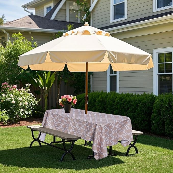 Poise3EHome Outdoor Tablecloth Rectangle with Umbrella Hole Waterproof Spillproof for Patio Table Picnic Camping Spring Summer, Khaki (52X70 Zipper)