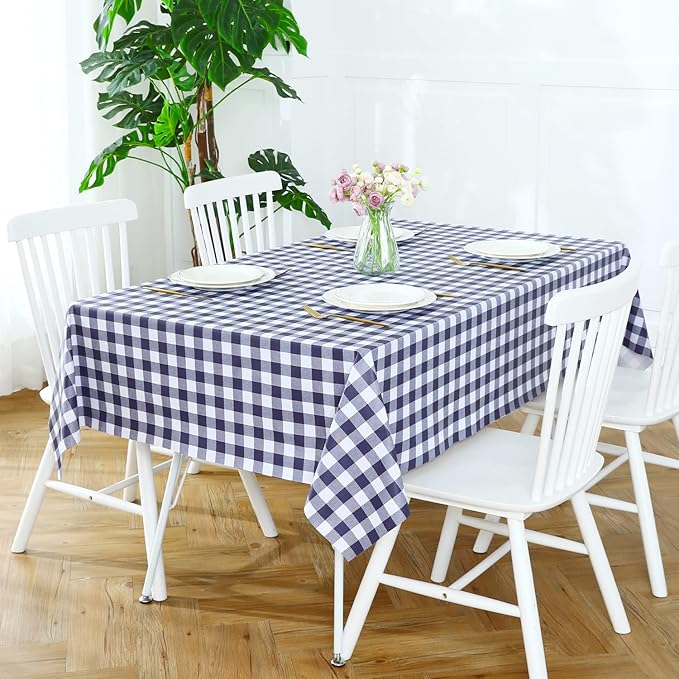 Romanstile Square Vinyl PVC Tablecloth, 100% Waterproof Buffalo Plaid Plastic Table Cloth, Oil Proof Heavy Duty Wipeable Table Covers for Dining/Camping/Picnic/Outdoor - 60 x 60, Navy Blue