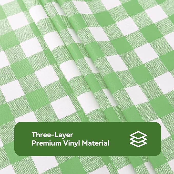 Romanstile Rectangle Vinyl PVC Tablecloth, 100% Waterproof Buffalo Plaid Plastic Table Cloth, Oil Proof Heavy Duty Wipeable Table Covers for Dining/Camping/Picnic/Outdoor - 54 x 78, Light Green