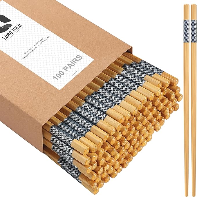 100 Pairs Bamboo Chopsticks | Disposable | Reusable | Separated Chopsticks Dishwasher Safe - (9.45in)