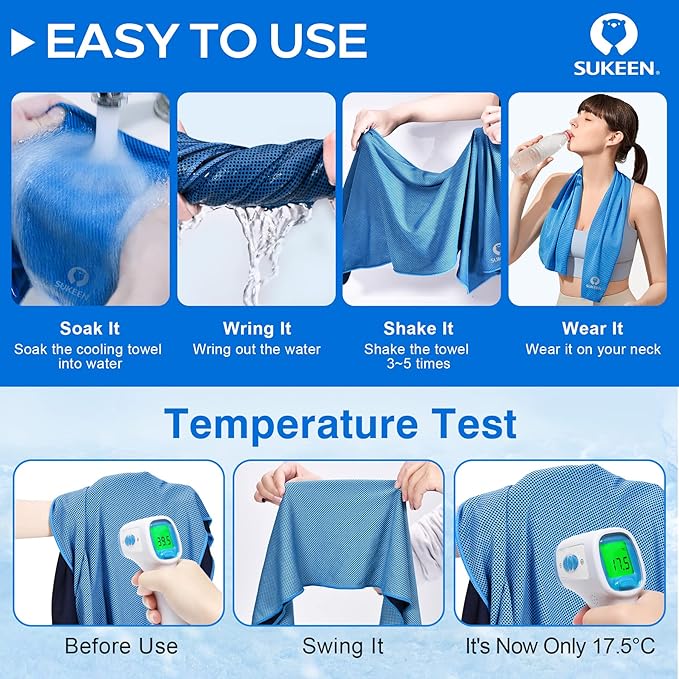 Sukeen Chilly Towel (40"x12"), Breathable Microfiber Sports Towel for Yoga, Running, Camping & More Activities