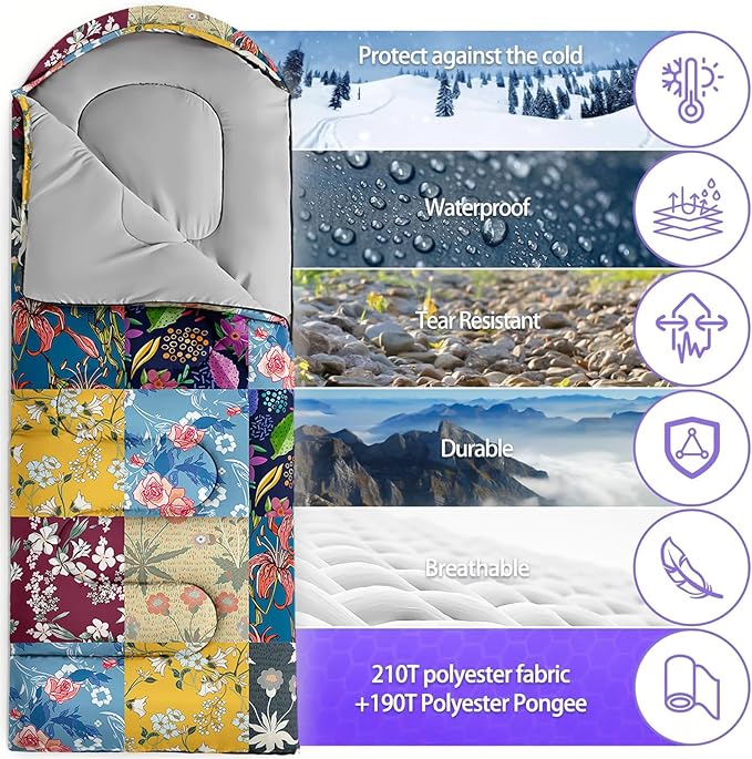Sleeping Bags for Adults and Kids,3D Printing Camping Sleeping Bag for Girls Boys Lightweight Waterproof Cold/Warm 3-Season,Outdoor Travel with Compression Bags