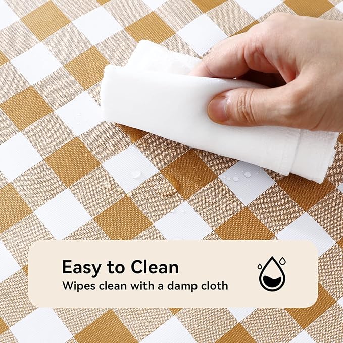 Romanstile Square Vinyl PVC Tablecloth, 100% Waterproof Buffalo Plaid Plastic Table Cloth, Oil Proof Heavy Duty Wipeable Table Covers for Dining/Camping/Picnic/Outdoor - 54 x 54, Coffee and White