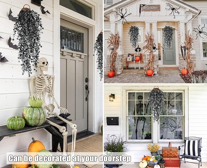 RECUTMS Artificial Hanging Plants Fake Hanging Plant Faux Hanging Plants UV Resistant Plastic Plants for Indoor Outdoor Room Wall Wedding Patio Porch Decor(Black White)