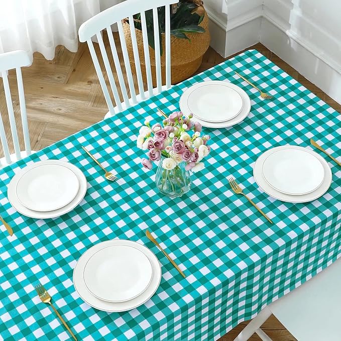 Romanstile RectangleVinyl PVC Tablecloth, 100% Waterproof Buffalo Plaid Plastic Table Cloth, Oil Proof Heavy Duty Wipeable Table Covers for Dining/Camping/Picnic/Outdoor - 60 x 120, Teal Green