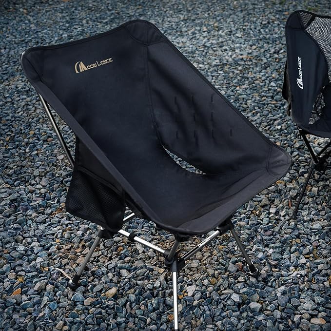 MOON LENCE Portable Camping Chair Plus, Upgraded Comfort & Size, Compact and Lightweight Still, Folding Chair for Backpacking & Hiking, 330Lbs Capacity (Black 2 Pack)
