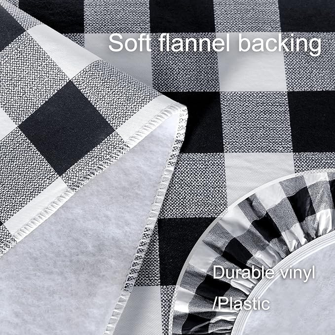 Fitable Checkered Picnic Table Cover Waterproof Elastic Outdoor Table Cover with Bench Covers, Vinyl Fitted Flannel Backing 30"x72" for Camping, Party, Folding Table, Black and White, 3 PCS Set