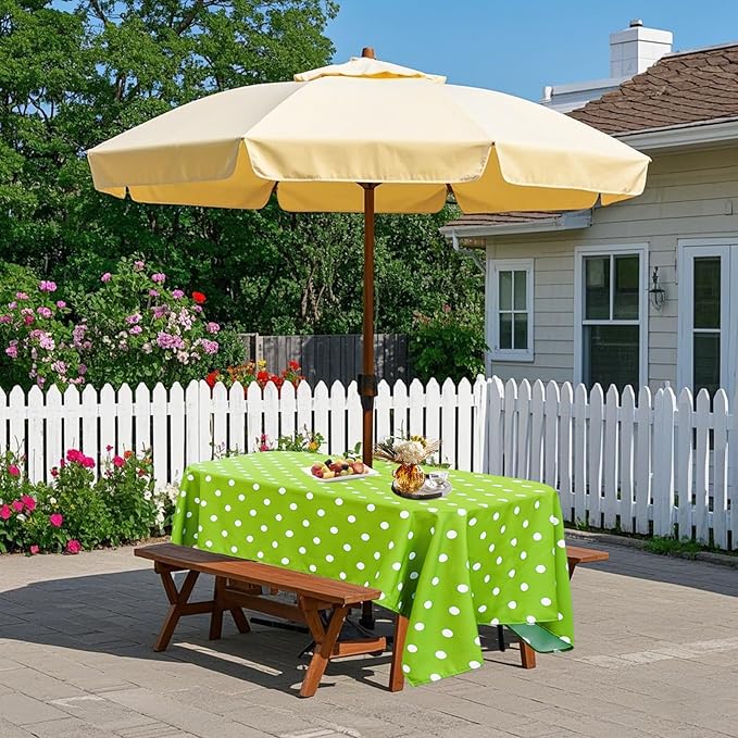 Poise3EHome 60X84 Outdoor/Indoor Waterproof Spillproof Rectangle Tablecloth with Umbrella Hole Zipper for Camping Picnic Party Patio Table Spring, Green Polka Dot