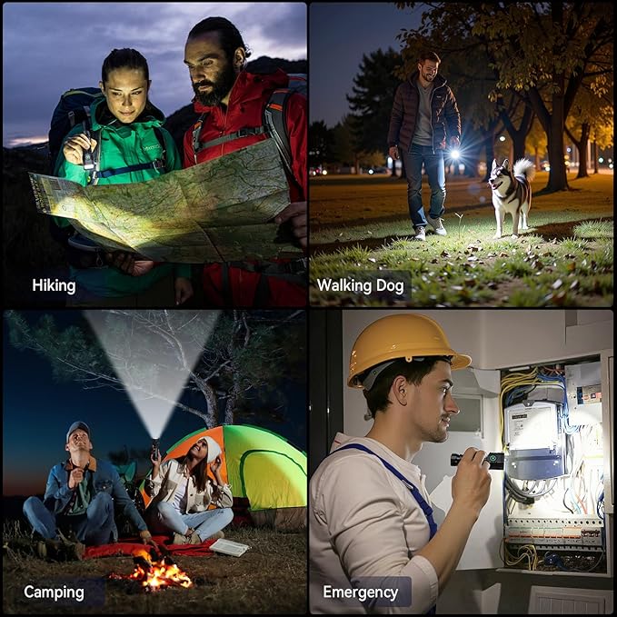 Rechargeable Flashlights High Lumens, Flashlights Rechargeable, Super Bright Flashlight, Waterproof Flash Light, High Powered 2000mAh LED Flashlight for Emergency Home Camping Essentials