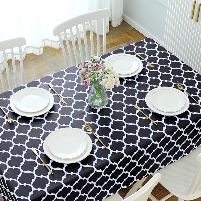 Romanstile Rectangle Plastic Tablecloth, 100% Waterproof Oil-Proof Checkered PVC Table Cloth, Heavy Duty Vinyl Table Cover for Dining, Camping, Picnic, Outdoor - 54 x 78 Inch, Moroco Black