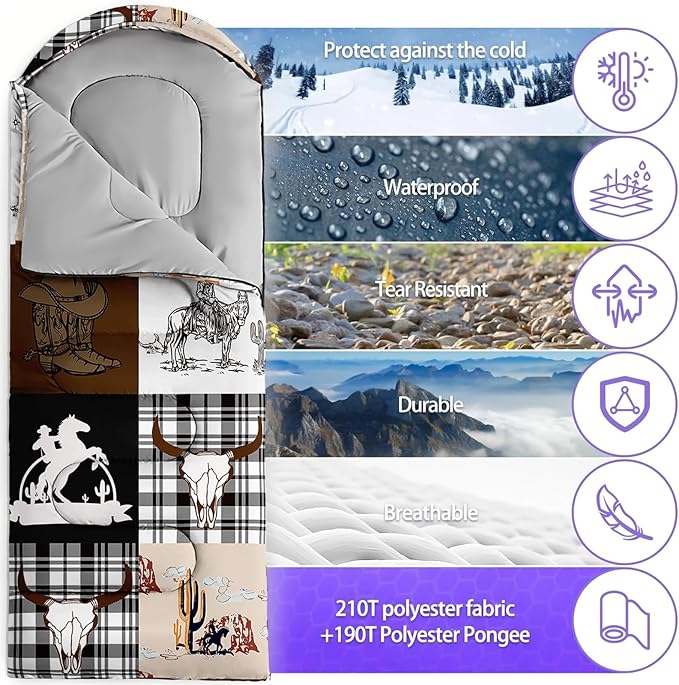 Sleeping Bags for Adults and Kids,3D Printing Camping Sleeping Bag for Girls Boys Lightweight Waterproof Cold/Warm 3-Season,Outdoor Travel with Compression Bags