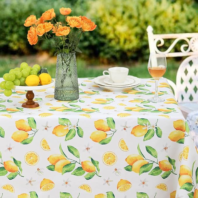 Romanstile Summer Rectangle Plastic Tablecloth, 100% Waterproof Oil-Proof Lemon PVC Table Cloth, Heavy Duty Vinyl Table Cover for Dining, Camping, Picnic, Outdoor - 54 x 108 Inch, Lemon