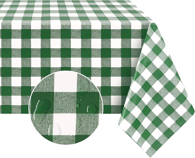 Romanstile Rectangle Vinyl PVC Tablecloth, 100% Waterproof Buffalo Plaid Plastic Table Cloth, Oil Proof Heavy Duty Wipeable Table Covers for Dining/Camping/Picnic/Outdoor - 60 x 84, Green and White