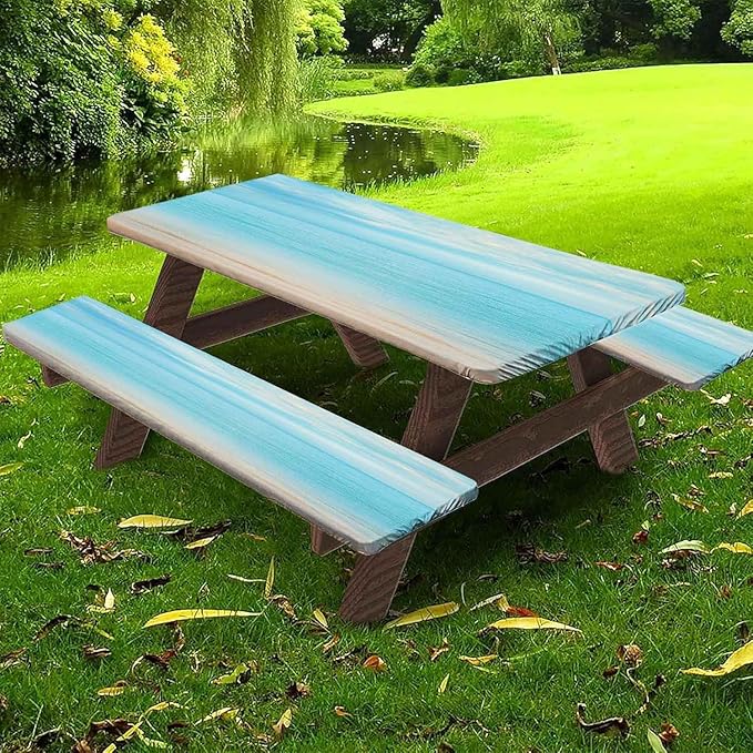CAPSCEOLL Fitted Picnic Table Cover with Bench Covers with Elastic 6Ft Waterproof Camping Picnic Table Cover Cloths for Outdoors Camping Tablecloth with Drawstring Bag, 72X30in, Summer Beach