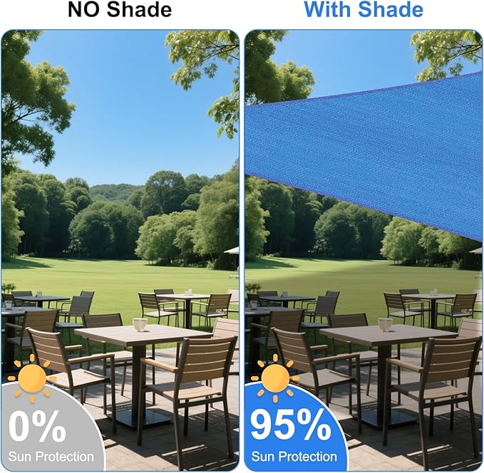 10' x 14' Blue Outdoor Sun Shade Sail Canopy ??UV Resistant Permeable Awning Fabric for Patio, Garden, Backyard, Pergola, Carport, Lawn Shelter Cover