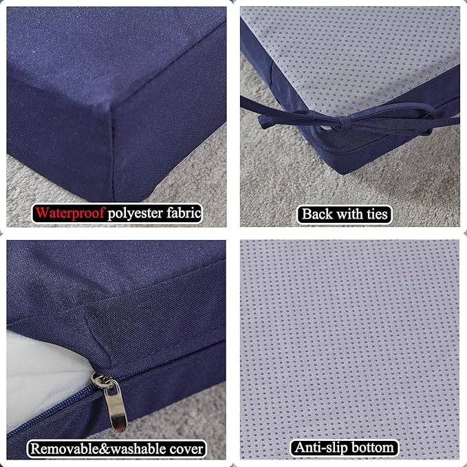 20 x 18 Inch Outdoor Chair Cushions for Patio Furniture UV Resistant Non Slip Waterproof Replacement Patio Seat Cushion with Ties Set of 2, Navy Blue