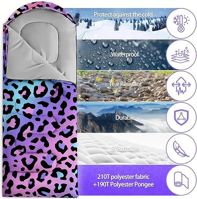 Sleeping Bags for Adults and Kids,3D Printing Camping Sleeping Bag for Girls Boys Lightweight Waterproof Cold/Warm 3-Season,Outdoor Travel with Compression Bags