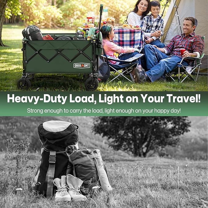 Overmont Ultra-Compact Collapsible Wagon Cart - 200L Portable Folding Wagon with All-Terrain Wheels Utility for Beach, Grocery Shopping, Camping, and Gardening โ 330lbs Load Capacity Green