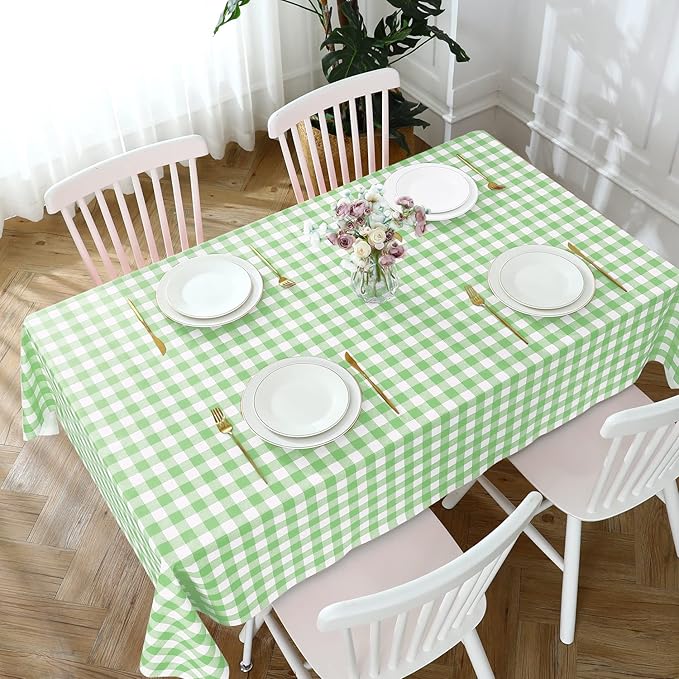 Romanstile Rectangle Vinyl PVC Tablecloth, 100% Waterproof Buffalo Plaid Plastic Table Cloth, Oil Proof Heavy Duty Wipeable Table Covers for Dining/Camping/Picnic/Outdoor - 54 x 108, Light Green