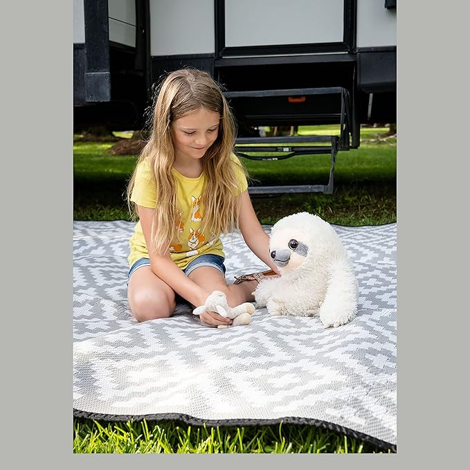8x20 Gray & White Outdoor RV Mat with Carry Bag – Extra Thick 5mm Recycled Poly Rug – Waterproof, Reversible, Heavy-Duty – Premium Patio Mat for Camping, Deck (8x20, Grey Diamond)