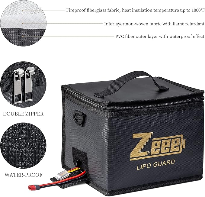 Zeee Lipo Bag Fireproof Battery Safe Bag Explosionproof Bag Lipo Battery Storage Guard Safe Pouch for Charge and Storage (2 Pack)