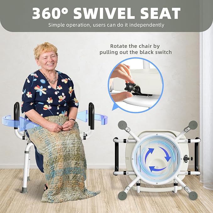 4 in 1 Bedside Commode for Seniors,Portable Toilet for Adults with Arms & Removable Bucket,Height Adjustable Commode Chair for Toilet,Swivel Shower Chair for Inside Shower for Handicapped, Adults