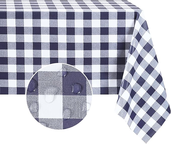Romanstile Square Vinyl PVC Tablecloth, 100% Waterproof Buffalo Plaid Plastic Table Cloth, Oil Proof Heavy Duty Wipeable Table Covers for Dining/Camping/Picnic/Outdoor - 60 x 60, Navy Blue