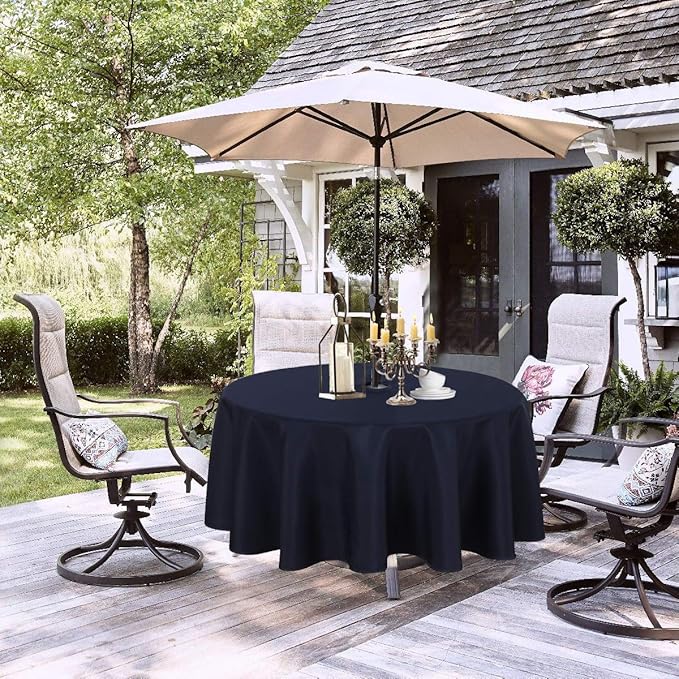 LUSHVIDA Round Outdoor Tablecloth with Umbrella Hole and Zipper, 60 Inch Navy, Washable Waterproof Table Cloth Spill Proof Wrinkle Free Table Cover for Patio Spring Summer Picnic BBQS
