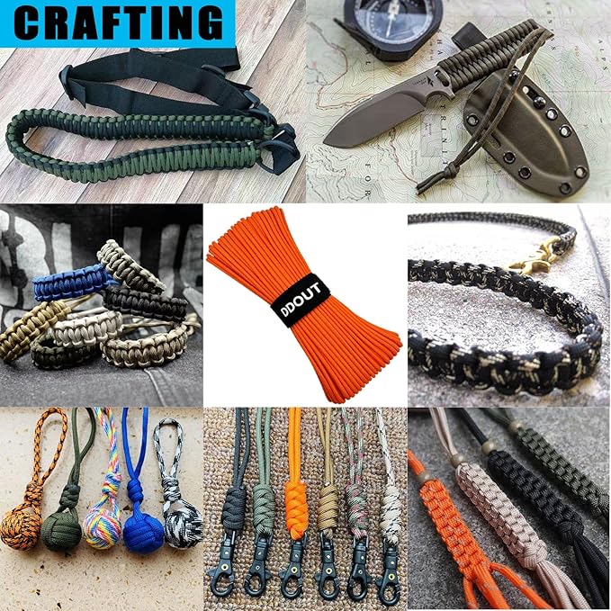 Paracord Nylon Rope Orange 100ft with 7-Strand Core, 10 Colors and 50/100/200 ft, Type III Parachute Cord 4mm for Camping, Survival, Hiking, DIY, Crafting, Outdoor Utility Rope