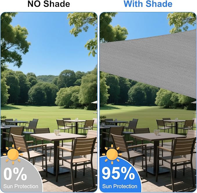 10' x 10' Grey Outdoor Sun Shade Sail Canopy ??UV Resistant Permeable Awning Fabric for Patio, Garden, Backyard, Pergola, Carport, Lawn Shelter Cover