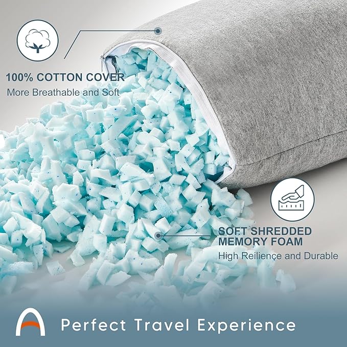 ACCURATEX Camping Pillow for Woman-100% Cotton Breathable Cover,Shredded Memory Foam Compressible Travel Pillow,Camping&Travel Accessories-Small Backpacking Pillow Camping Essentials for Sleeping,Gift