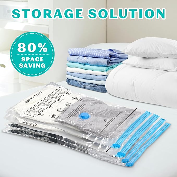 10 Pack Jumbo Space Saver Vacuum Storage Bags Seal Bags for Clothing Travel Compression Bags for Comforters Blankets Bedding Pillows Luggage Hand Pump Included