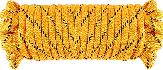 Wellmax Diamond Braid Nylon Rope, 3/8 in X 50 Foot, UV Resistant, High Strength and Weather Resistant - Yellow