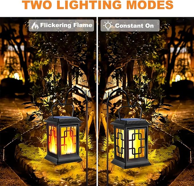 Solar Lanterns Outdoor Waterproof Hanging Lanterns Garden Solar Powered Flame Lights LED for Patio Pathway Deck Yard (4pack)