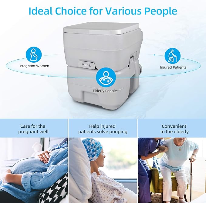 YITAHOME Portable Toilet Travel 5.3 Gallon RV Potty, Detachable Tank, Double Outlet Water Spout, for Camping, Boating, Hiking, Trips, Gray