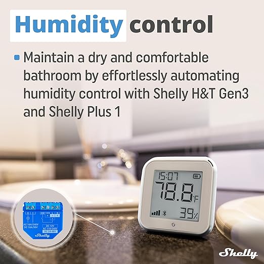 Shelly H&T Gen3 Ivory | Wi-Fi and Bluetooth Smart Temperature & Humidity Sensor with Remote App Control & Monitoring | Smart Scenes | Notification Alerts | LCD Display | Free Data Storage Export