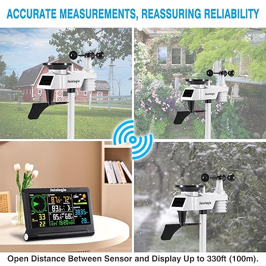 Sainlogic Weather Station Wireless Indoor Outdoor Sensor,Rain Gauge,Wind Gauge,Temperature,Humidity,Air Pressure,Forecast,Moon Phase,Alarm Clock(No WiFi)