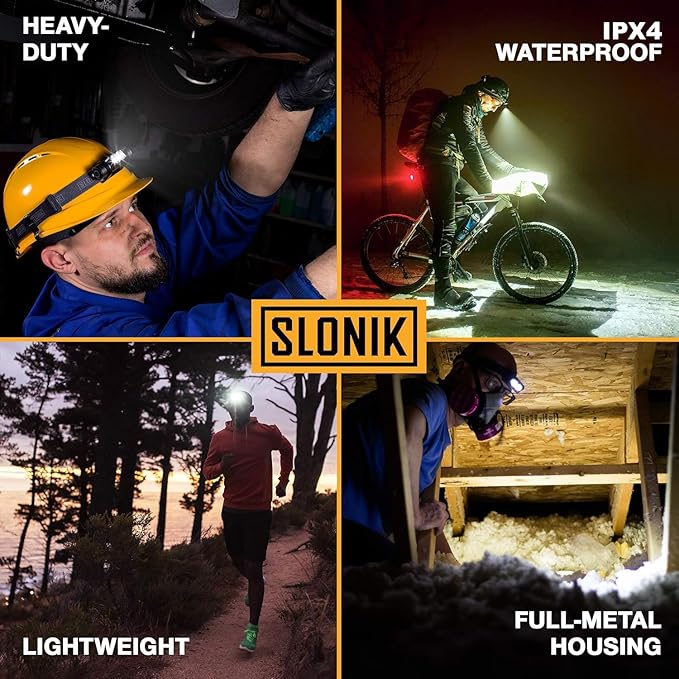 SLONIK Rechargeable Headlamp for Adults - 1000 Lumens Bright 60 ft Beam LED Flashlight - Lightweight, Heavy-Duty, IPX4, Waterproof Hard Hat Light - Camping Gear- Head Lights for Forehead, Camo
