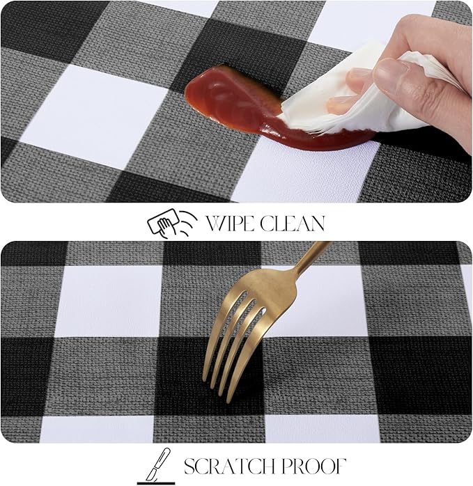 MOSAYT Rectangle Vinyl Tablecloth, 100% Waterproof Buffalo Gingham Plastic Table Cloth, Heavy Duty Wipeable Table Covers for Picnic, Outdoor, Camping - 54 x 54, Black