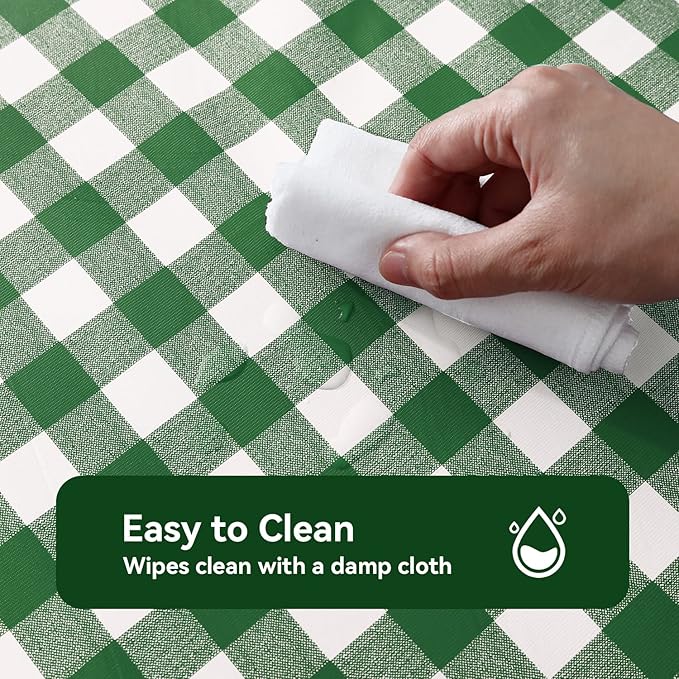 Romanstile Rectangle Vinyl PVC Tablecloth, 100% Waterproof Buffalo Plaid Plastic Table Cloth, Oil Proof Heavy Duty Wipeable Table Covers for Dining/Camping/Picnic/Outdoor - 60 x 84, Green and White
