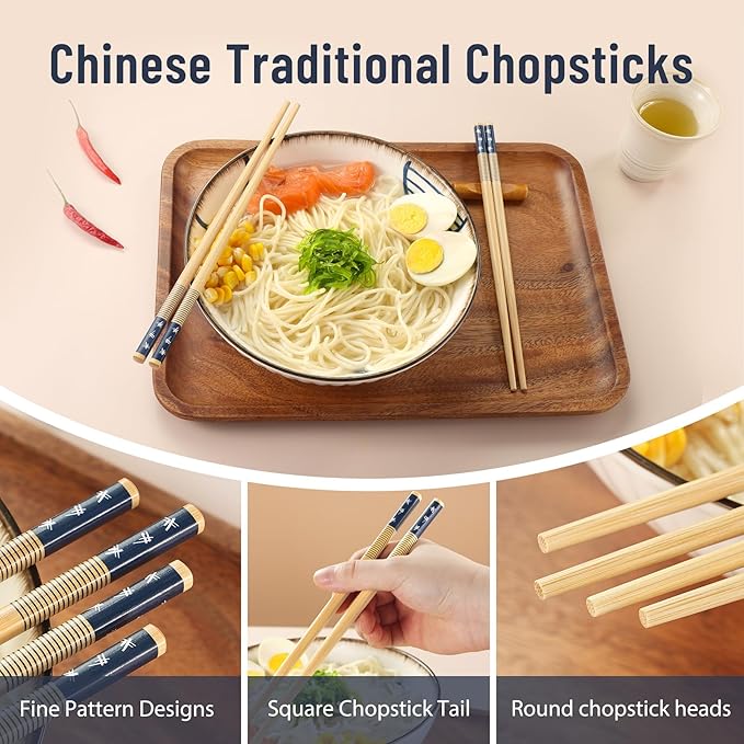 100 Pairs Bamboo Chopsticks Reusable | Dishwasher Safe | Durable | Separated | Bulk | Non slip | - (9.45in)