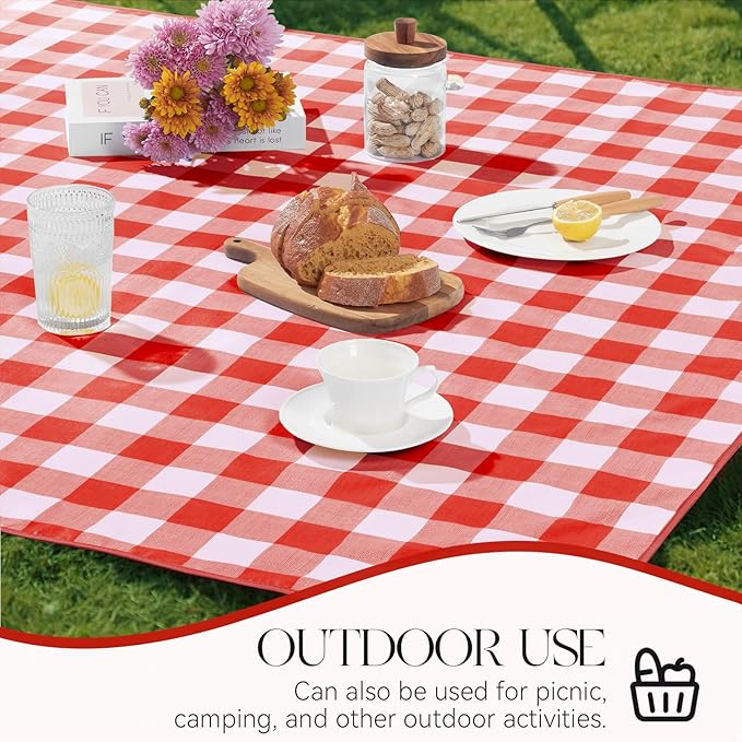 MOSAYT Rectangle Vinyl Tablecloth, 100% Waterproof Buffalo Gingham Plastic Table Cloth, Heavy Duty Wipeable Table Covers for Picnic, Outdoor, Camping - 54 x 120, Red
