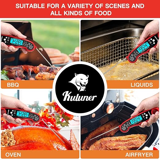 TP-01 Waterproof Digital Instant Read Meat Thermometer with 4.6 Folding Probe Backlight Calibration Function for Cooking Food Candy, BBQ Grill, Liquids,Beef(Red)
