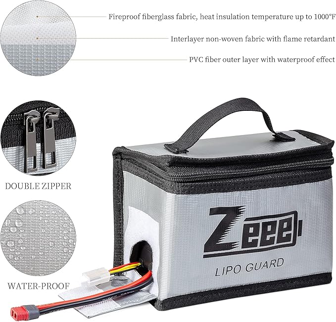 Zeee Lipo Bag Fireproof Battery Safe Bag Explosionproof Bag Lipo Battery Storage Guard Safe Pouch for Charge and Storage (2 Pack)