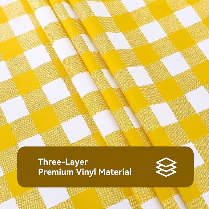 Romanstile Rectangle Vinyl PVC Tablecloth, 100% Waterproof Buffalo Plaid Plastic Table Cloth, Oil Proof Heavy Duty Wipeable Table Covers for Dining/Camping/Picnic/Outdoor - 54 x 78, Yellow and White