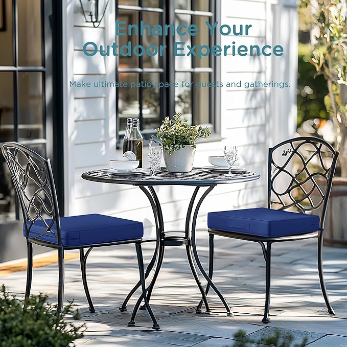Codi Outdoor Seat Cushions for Patio Furniture 22x22 Inch, Waterproof Chair Cushion with Handles & Adjustable Straps, Fade Resistant - Set of 2, Navy Blue