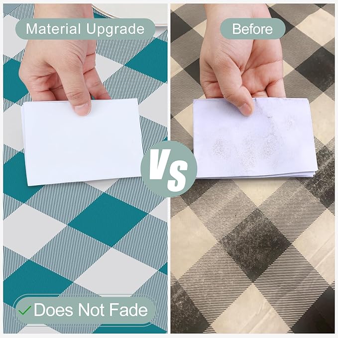 misaya Rectangle Waterproof Vinyl Table Cloth, Buffalo Flannel Backed Tablecloth, Wipeable Plastic Table Cover for Dinner, Kitchen, Outdoor (60" x 84", Turquoise and White)