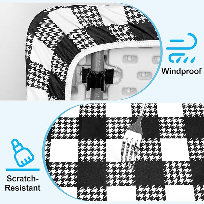 Picnic Table Cover with Bench Covers Portable Table Cloth Built-in Storage Pocket Picnic Table Covers with Elastic Waterproof Camping Essentials for RV Camping