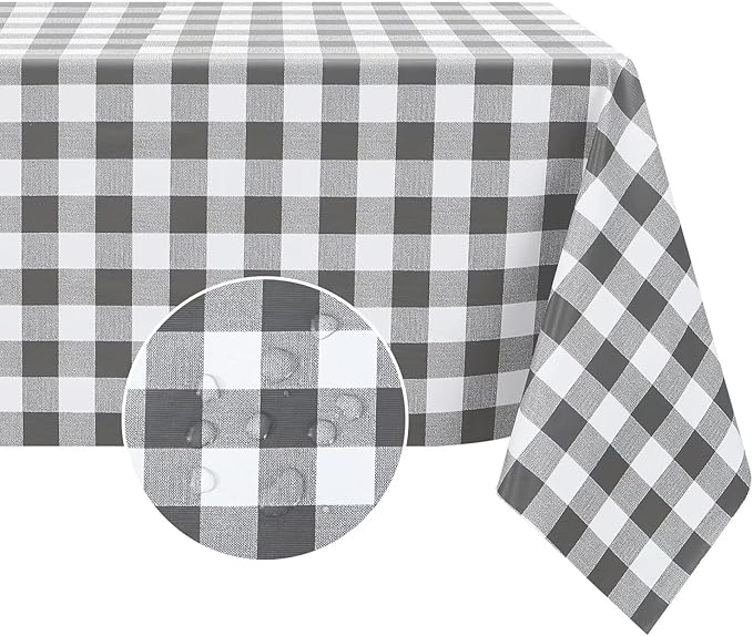 Romanstile Rectangle Vinyl PVC Tablecloth, 100% Waterproof Buffalo Plaid Plastic Table Cloth, Oil Proof Heavy Duty Wipeable Table Covers for Dining/Camping/Picnic/Outdoor - 54 x 108, Grey and White