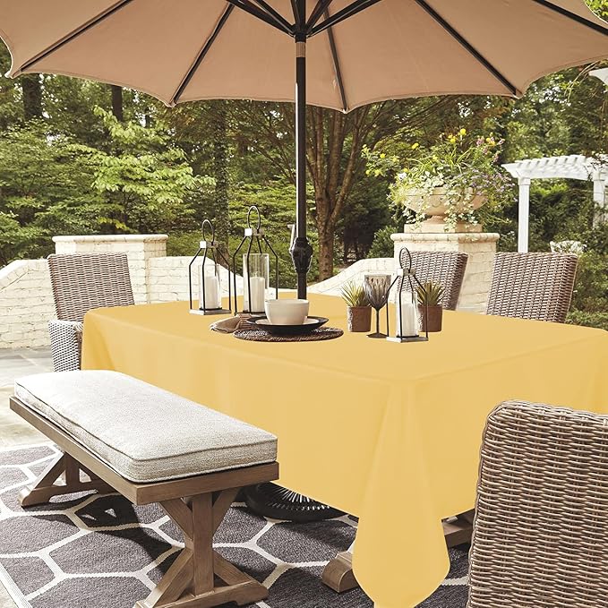 LUSHVIDA Rectangle Outdoor Tablecloth with Umbrella Hole and Zipper, 60x84 Inch Yellow, Washable Waterproof Table Cloth Spill Proof Wrinkle Free Table Cover for Patio Spring Summer Picnic BBQS